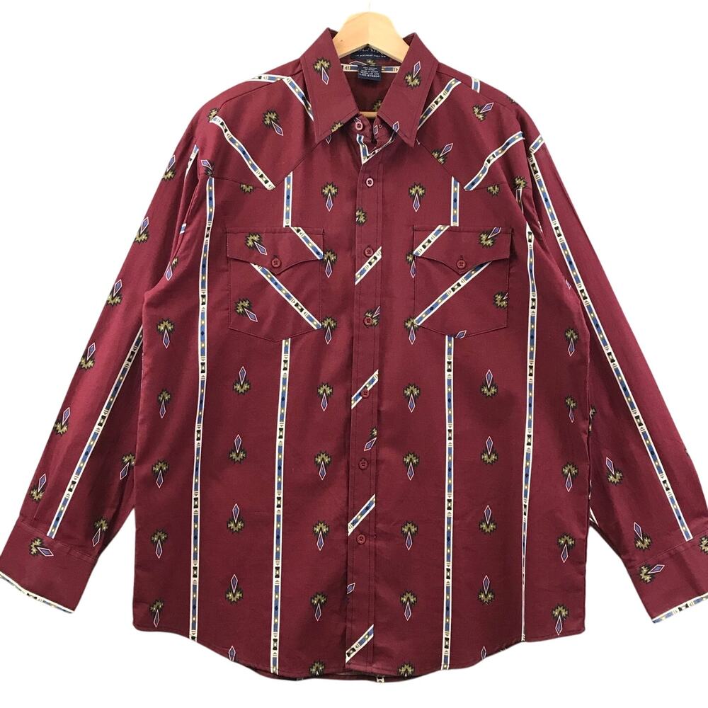 Vintage‎ 80s Blair SOUTHWESTERN Western Shirt Brushpopper Button Front L